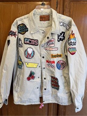 GCDS (God Can't Destroy Streetwear) Multi-Patch Coach/Denim Jacket Sz L